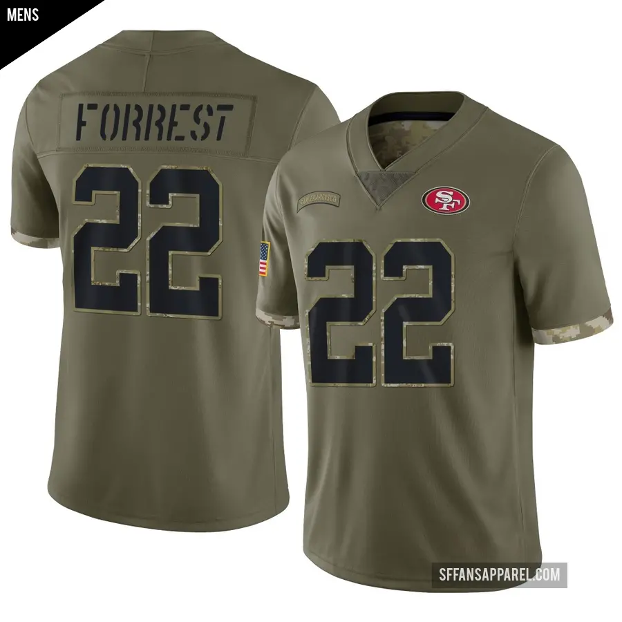 Men's San Francisco 49ers ＃22 Darrick Forrest Olive Limited 2022 Salute To Service Jersey