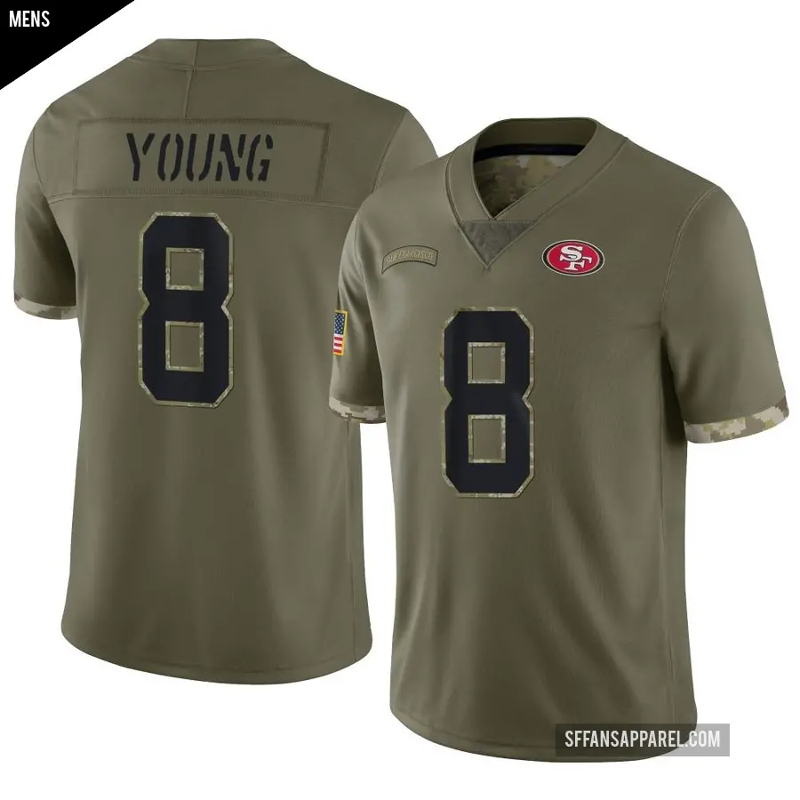 Men's San Francisco 49ers ＃8 Steve Young Olive Limited 2022 Salute To Service Jersey