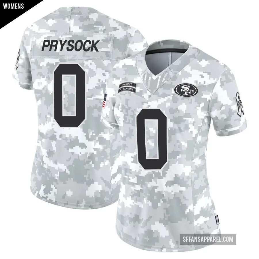 Women's San Francisco 49ers ＃0 Ephesians Prysock Arctic Camo Limited Francisco 2024 Salute to Service Jersey