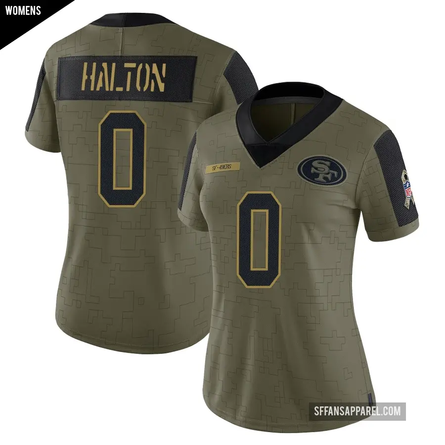 Women's San Francisco 49ers ＃0 Gracen Halton Olive Limited 2021 Salute To Service Jersey