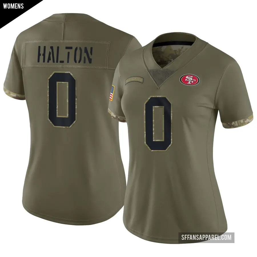 Women's San Francisco 49ers ＃0 Gracen Halton Olive Limited 2022 Salute To Service Jersey