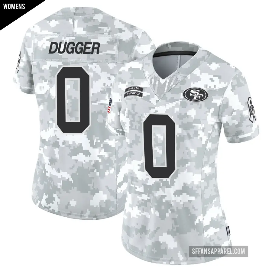 Women's San Francisco 49ers ＃0 Jaden Dugger Arctic Camo Limited Francisco 2024 Salute to Service Jersey