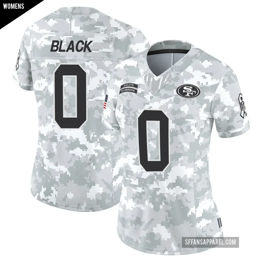 Women's San Francisco 49ers ＃0 Kaelon Black Arctic Camo Limited Francisco 2024 Salute to Service Jersey