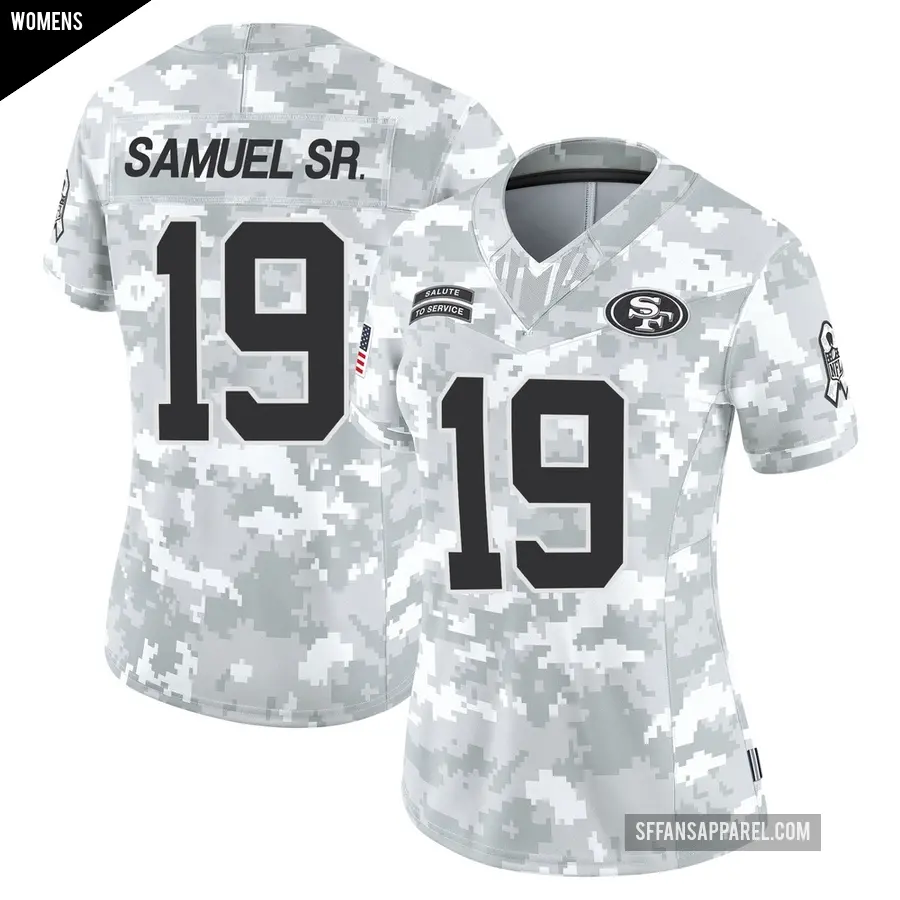 Women's San Francisco 49ers ＃19 Deebo Samuel Sr. Arctic Camo Limited Francisco 2024 Salute to Service Jersey