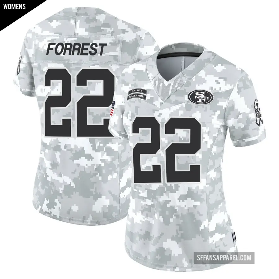 Women's San Francisco 49ers ＃22 Darrick Forrest Arctic Camo Limited Francisco 2024 Salute to Service Jersey