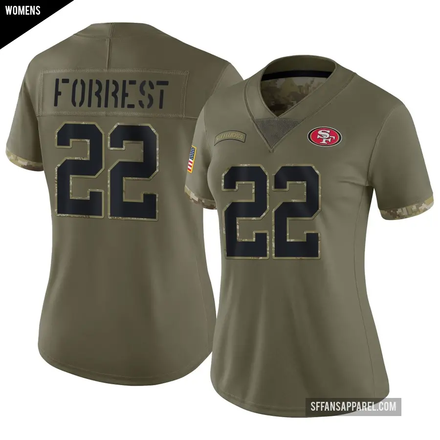 Women's San Francisco 49ers ＃22 Darrick Forrest Olive Limited 2022 Salute To Service Jersey