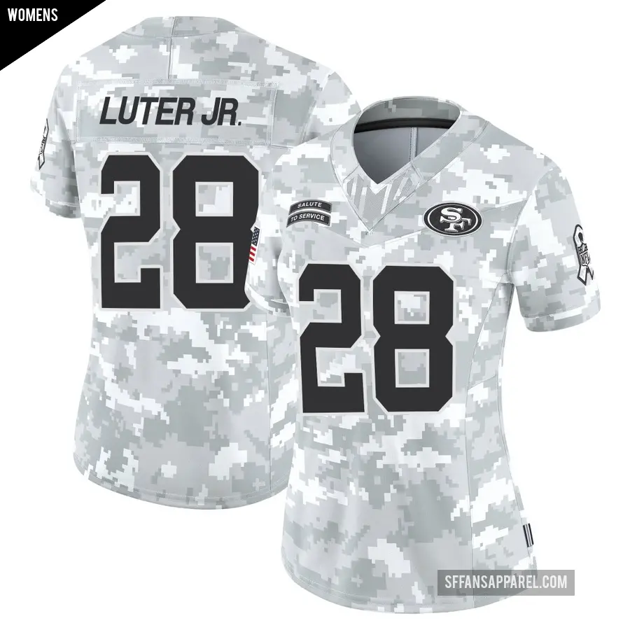 Women's San Francisco 49ers ＃28 Darrell Luter Jr. Arctic Camo Limited Francisco 2024 Salute to Service Jersey