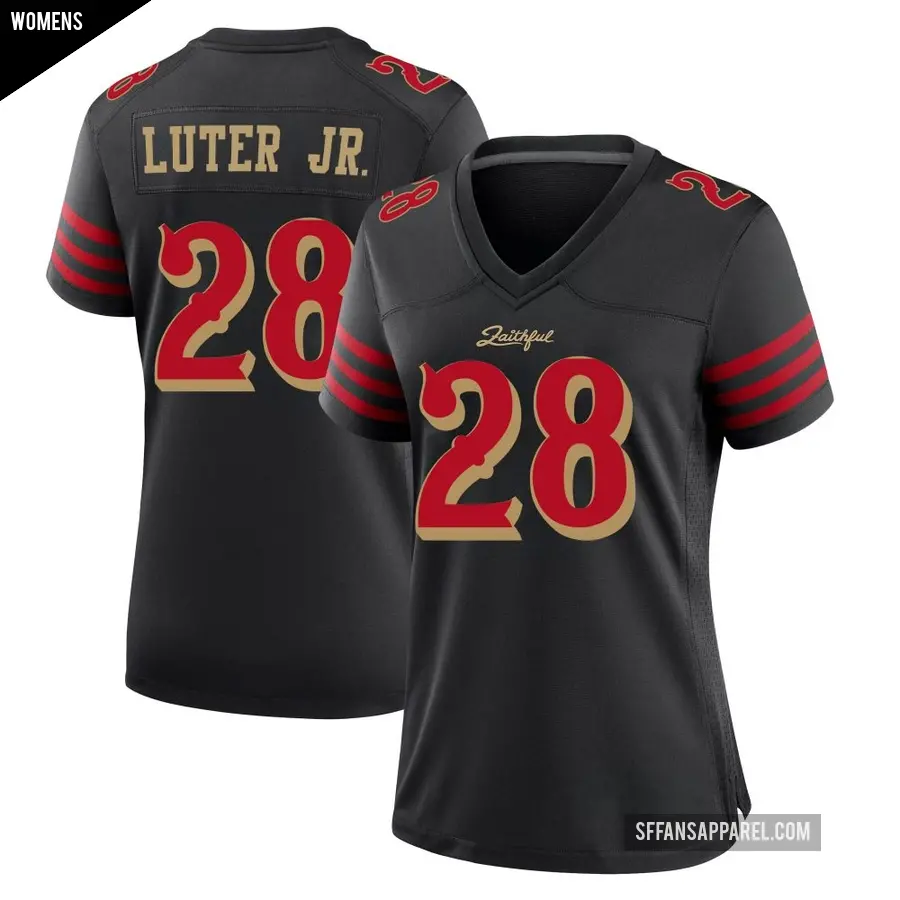 Women's San Francisco 49ers ＃28 Darrell Luter Jr. Black Game 2025 Rivalries Collection Jersey