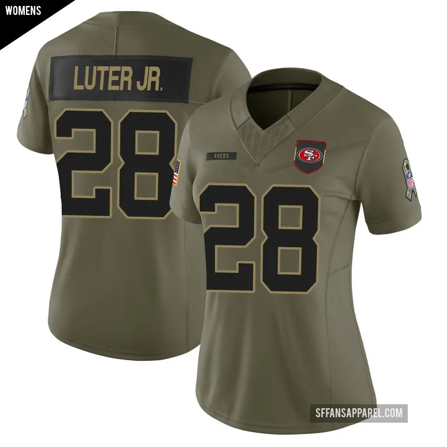 Women's San Francisco 49ers ＃28 Darrell Luter Jr. Olive Limited 2025 Salute to Service Jersey