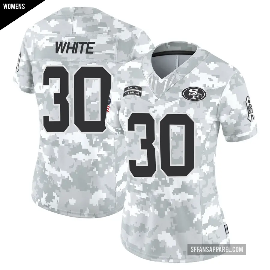 Women's San Francisco 49ers ＃30 Zamir White Arctic Camo Limited Francisco 2024 Salute to Service Jersey