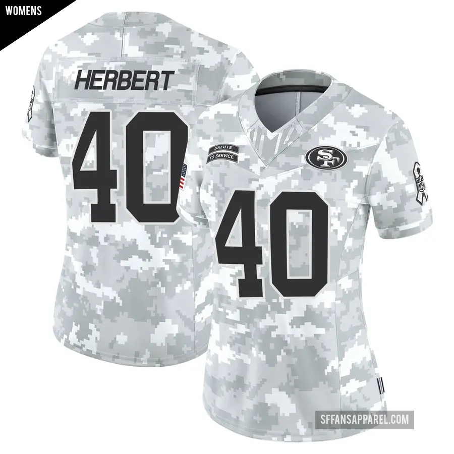 Women's San Francisco 49ers ＃40 Khalil Herbert Arctic Camo Limited Francisco 2024 Salute to Service Jersey