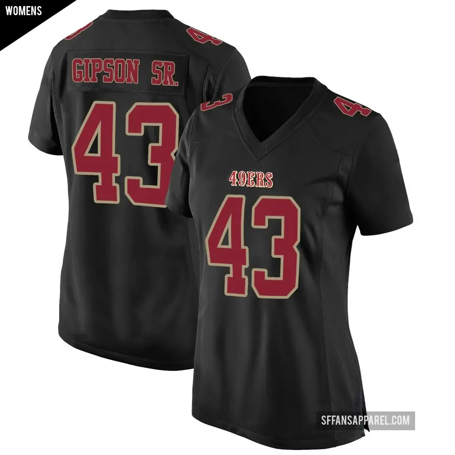 Women's San Francisco 49ers ＃43 Tashaun Gipson Sr. Black Game Fashion Jersey