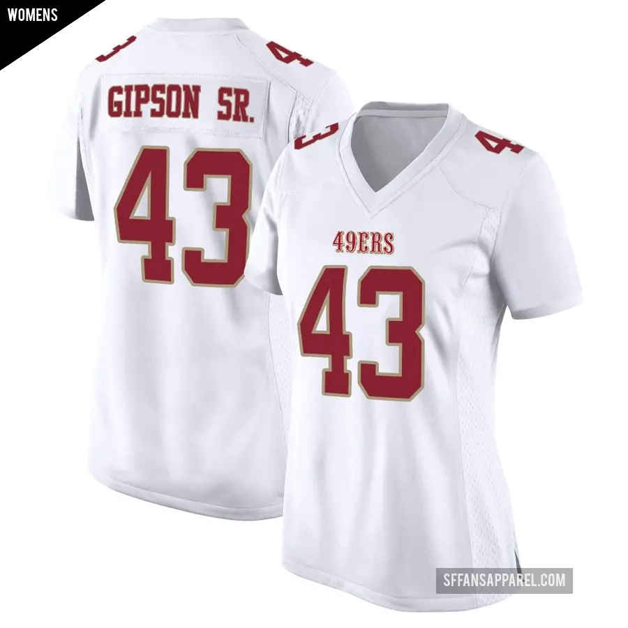 Women's San Francisco 49ers ＃43 Tashaun Gipson Sr. White Game Fashion Jersey