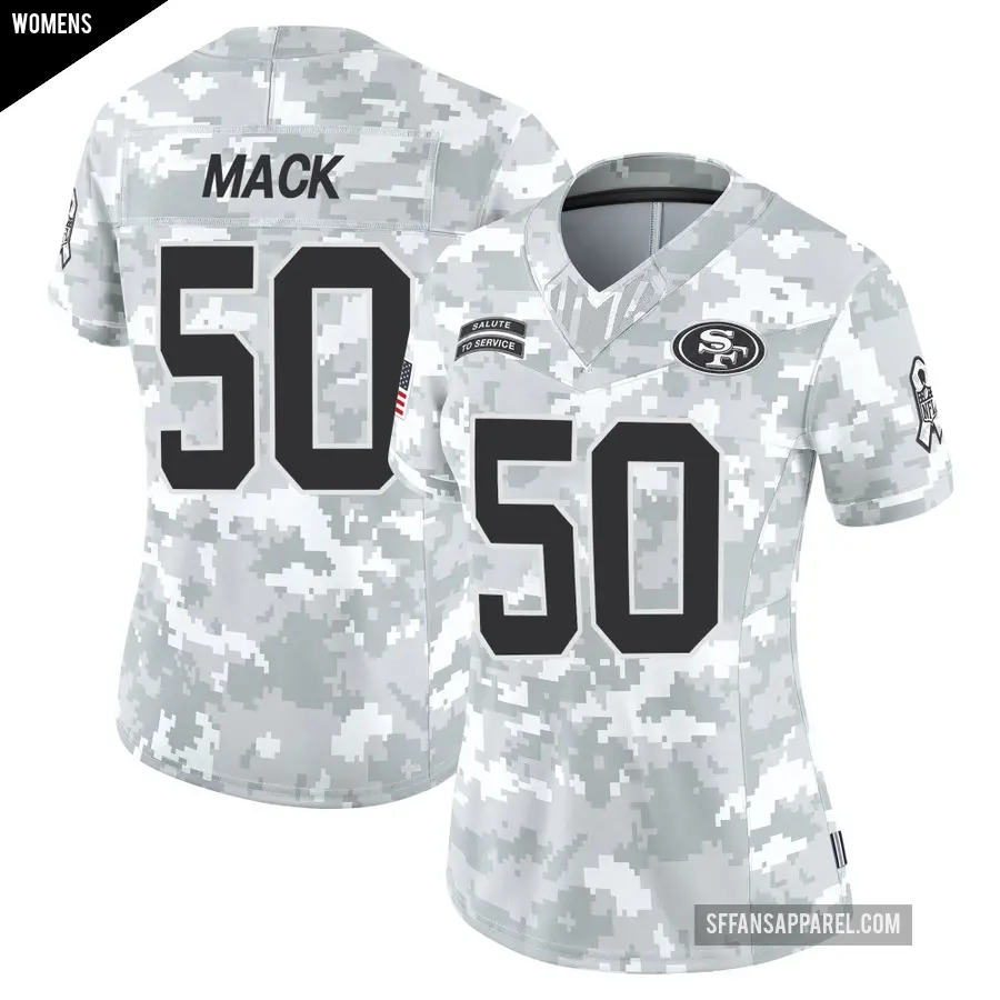 Women's San Francisco 49ers ＃50 Alex Mack Arctic Camo Limited Francisco 2024 Salute to Service Jersey