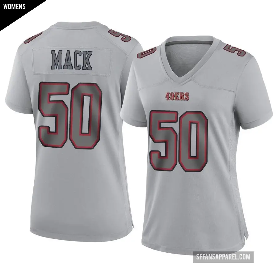 Women's San Francisco 49ers ＃50 Alex Mack Gray Game Atmosphere Fashion Jersey
