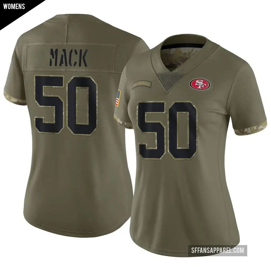 Women's San Francisco 49ers ＃50 Alex Mack Olive Limited 2022 Salute To Service Jersey