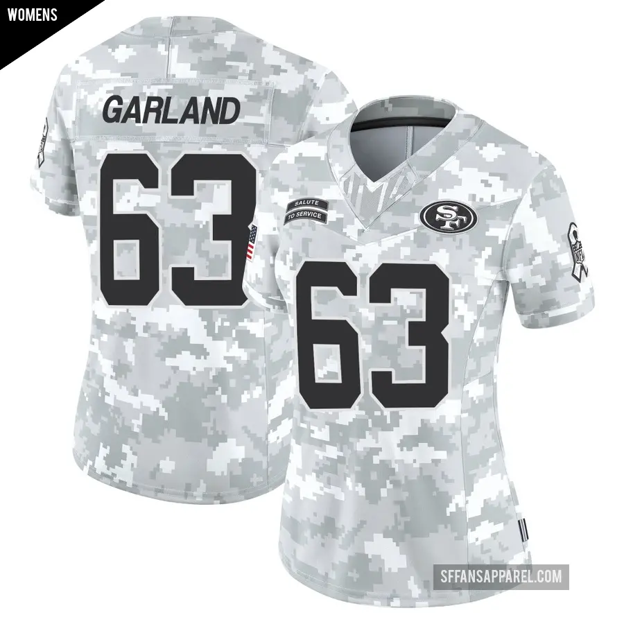 Women's San Francisco 49ers ＃63 Ben Garland Arctic Camo Limited Francisco 2024 Salute to Service Jersey