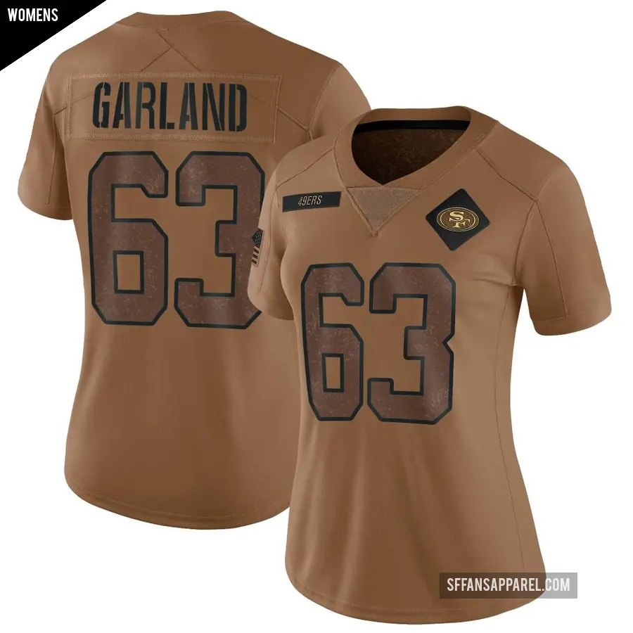 Women's San Francisco 49ers ＃63 Ben Garland Brown Limited 2023 Salute To Service Jersey