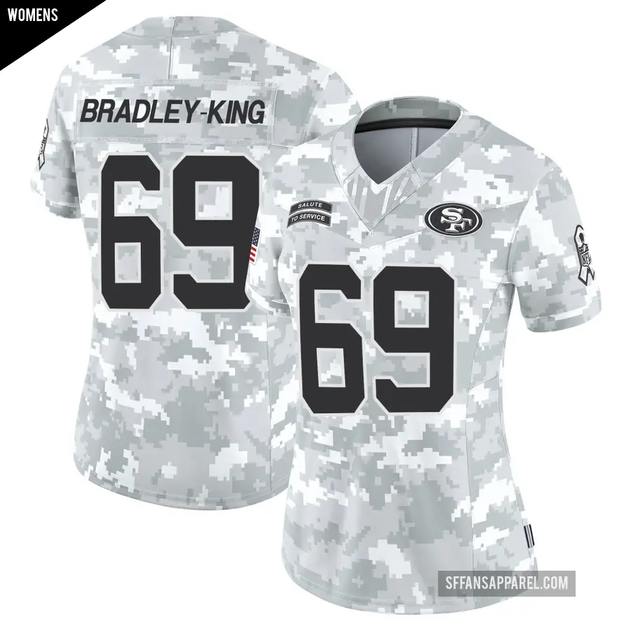 Women's San Francisco 49ers ＃69 William Bradley-King Arctic Camo Limited Francisco 2024 Salute to Service Jersey