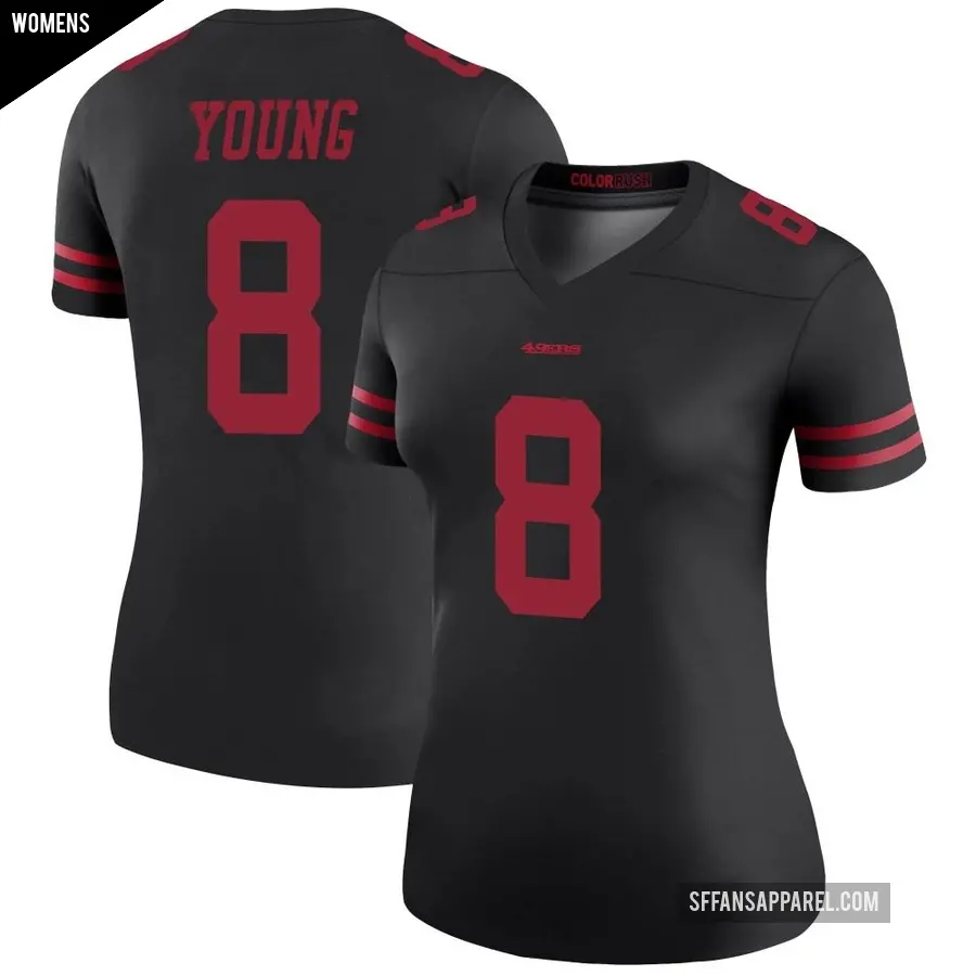 Women's San Francisco 49ers ＃8 Steve Young Black Legend Color Rush Jersey