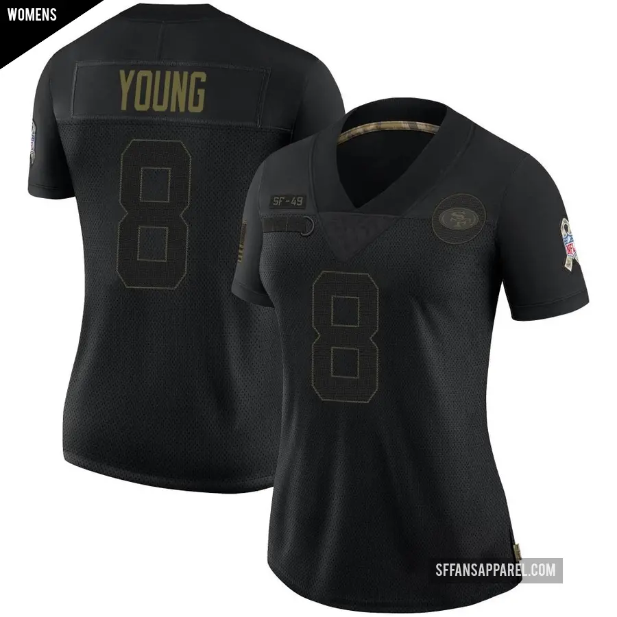 Women's San Francisco 49ers ＃8 Steve Young Black Limited 2020 Salute To Service Jersey