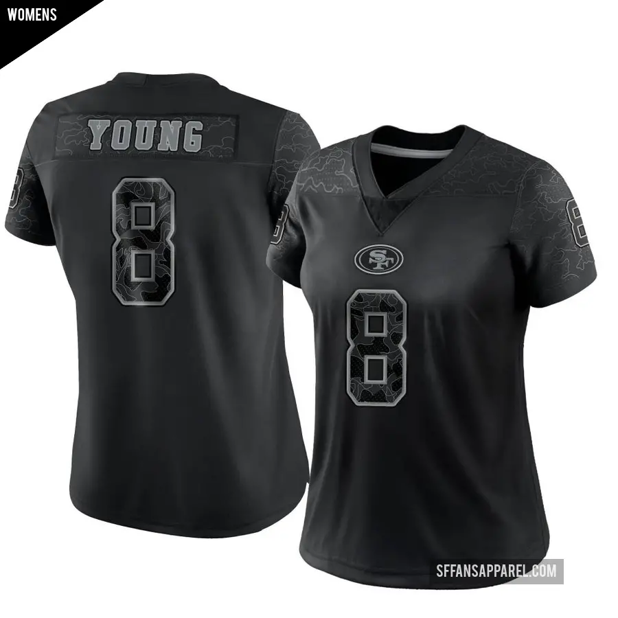 Women's San Francisco 49ers ＃8 Steve Young Black Limited Reflective Jersey