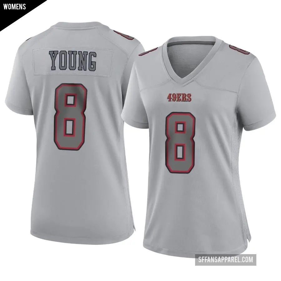 Women's San Francisco 49ers ＃8 Steve Young Gray Game Atmosphere Fashion Jersey