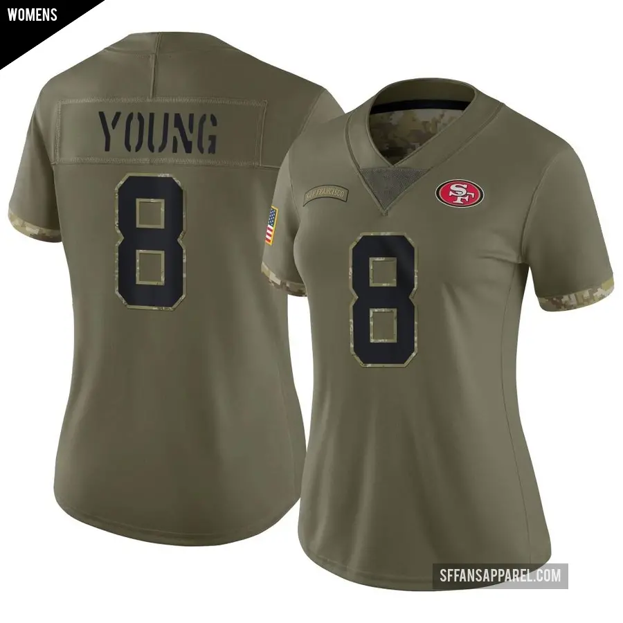 Women's San Francisco 49ers ＃8 Steve Young Olive Limited 2022 Salute To Service Jersey