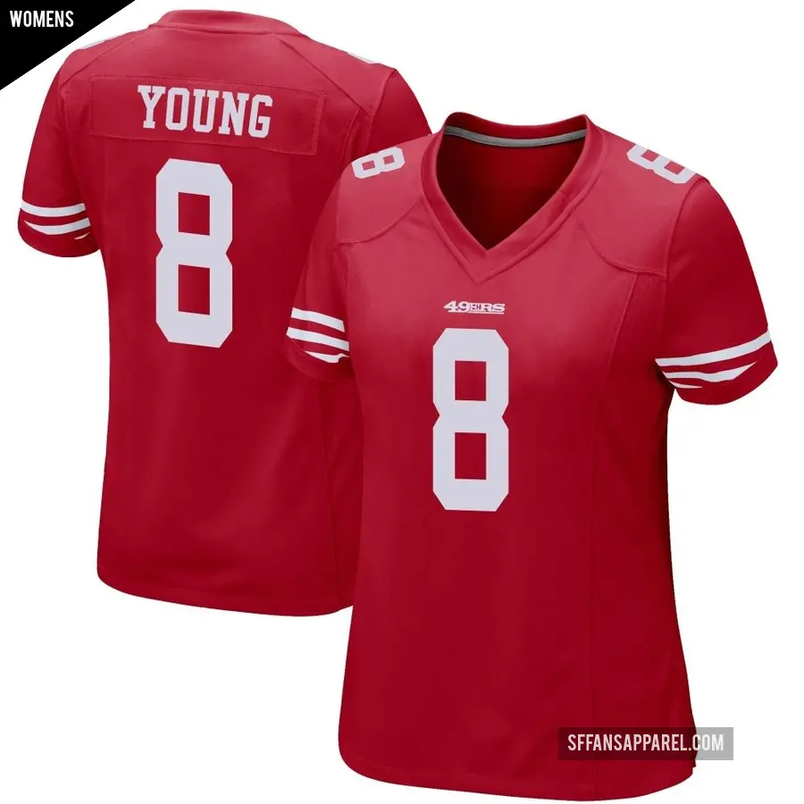 Women's San Francisco 49ers ＃8 Steve Young Red Game Team Color Jersey