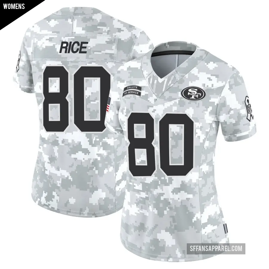 Women's San Francisco 49ers ＃80 Jerry Rice Arctic Camo Limited Francisco 2024 Salute to Service Jersey