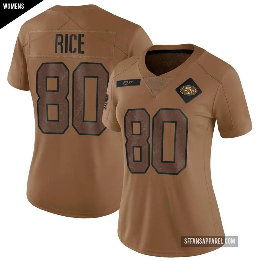 Women's San Francisco 49ers ＃80 Jerry Rice Brown Limited 2023 Salute To Service Jersey
