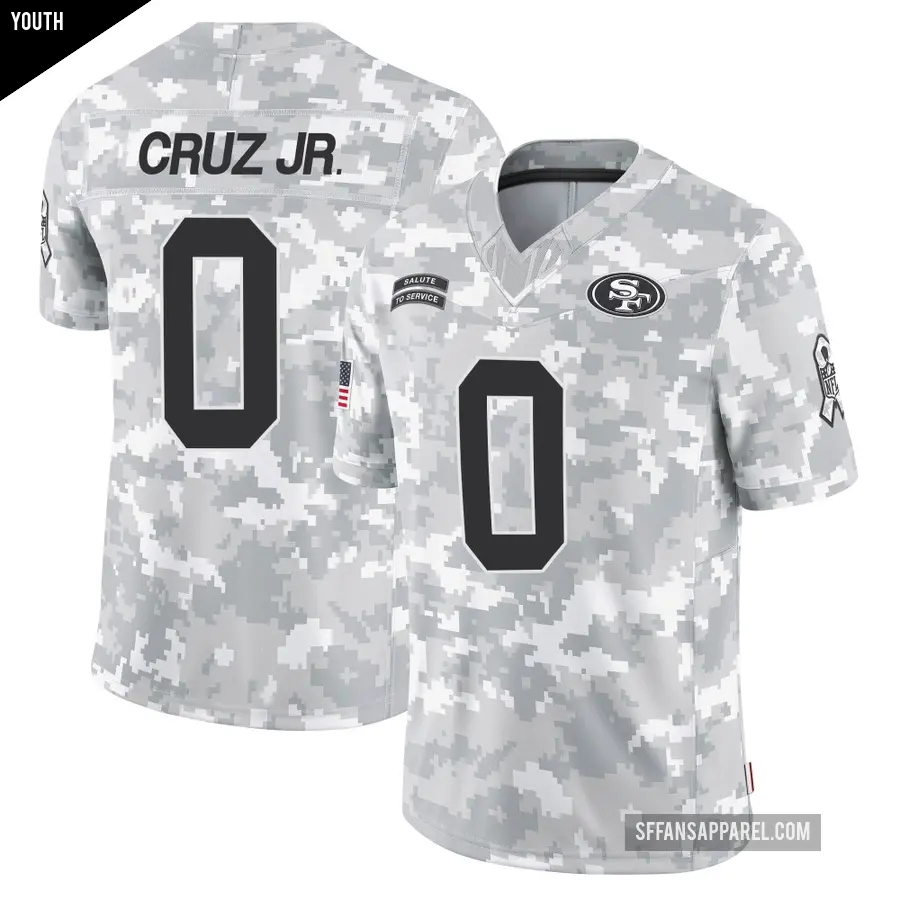 Youth San Francisco 49ers ＃0 Enrique Cruz Jr. Arctic Camo Limited 2024 Salute to Service Jersey