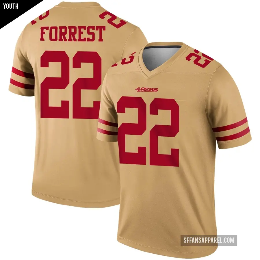 Youth San Francisco 49ers ＃22 Darrick Forrest Gold Legend Inverted Jersey