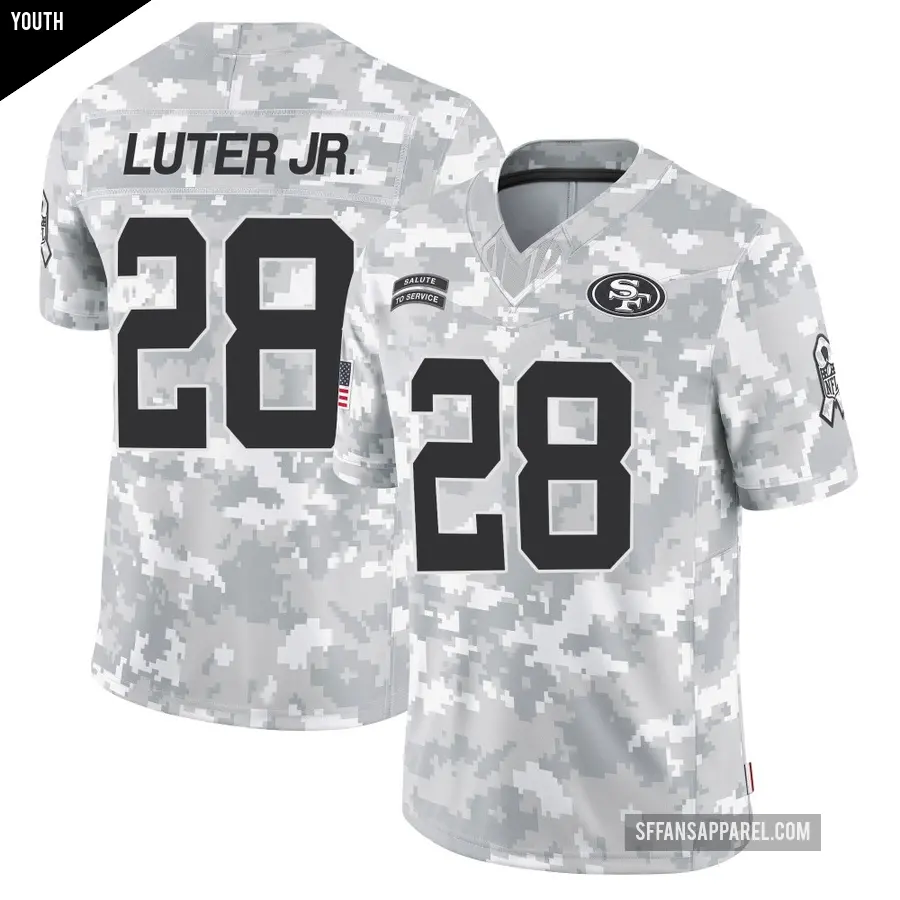 Youth San Francisco 49ers ＃28 Darrell Luter Jr. Arctic Camo Limited 2024 Salute to Service Jersey