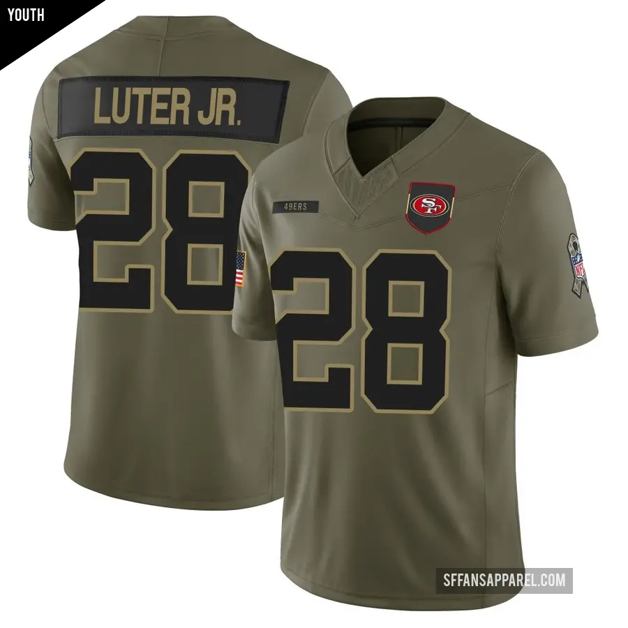 Youth San Francisco 49ers ＃28 Darrell Luter Jr. Olive Limited 2025 Salute to Service Jersey