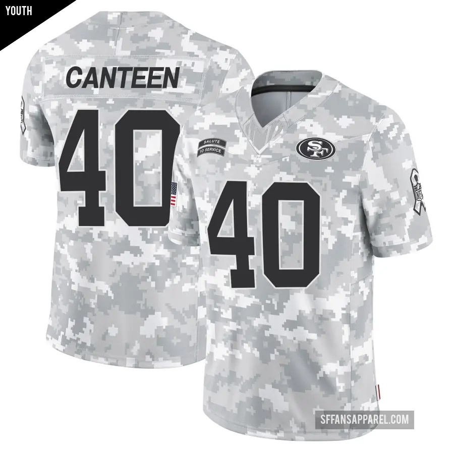 Youth San Francisco 49ers ＃40 Derrick Canteen Arctic Camo Limited 2024 Salute to Service Jersey