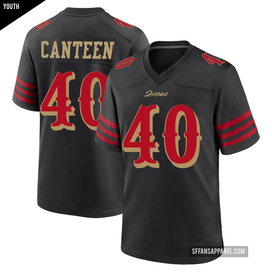 Youth San Francisco 49ers ＃40 Derrick Canteen Black Game 2025 Rivalries Collection Jersey