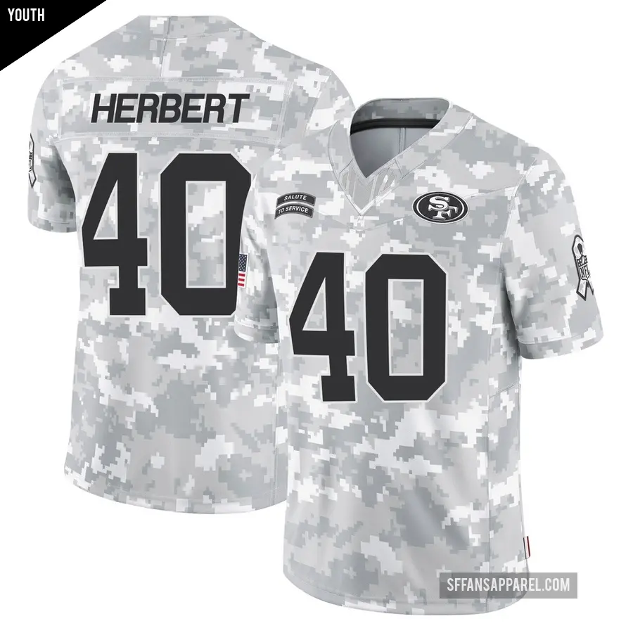 Youth San Francisco 49ers ＃40 Khalil Herbert Arctic Camo Limited 2024 Salute to Service Jersey