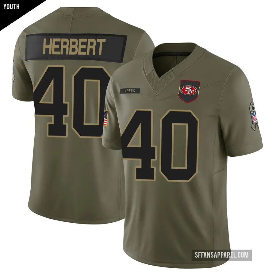 Youth San Francisco 49ers ＃40 Khalil Herbert Olive Limited 2025 Salute to Service Jersey