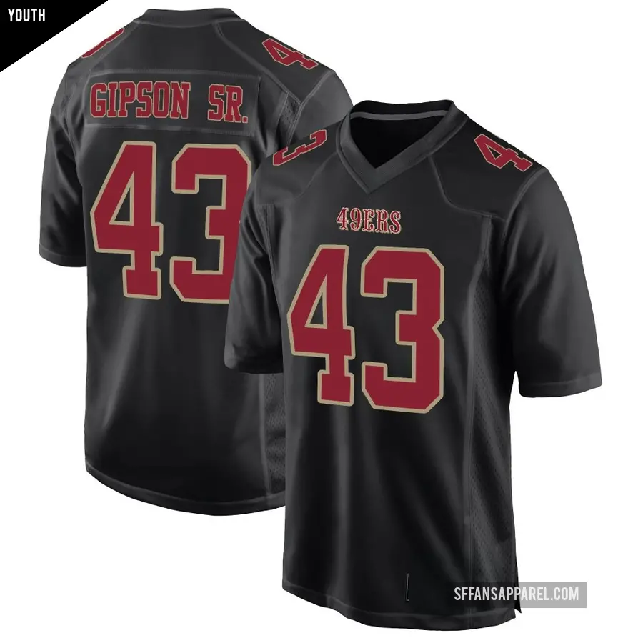 Youth San Francisco 49ers ＃43 Tashaun Gipson Sr. Black Game Fashion Jersey
