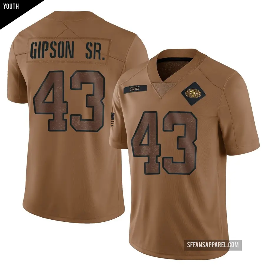 Youth San Francisco 49ers ＃43 Tashaun Gipson Sr. Brown Limited 2023 Salute To Service Jersey
