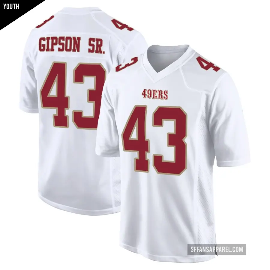 Youth San Francisco 49ers ＃43 Tashaun Gipson Sr. White Game Fashion Jersey