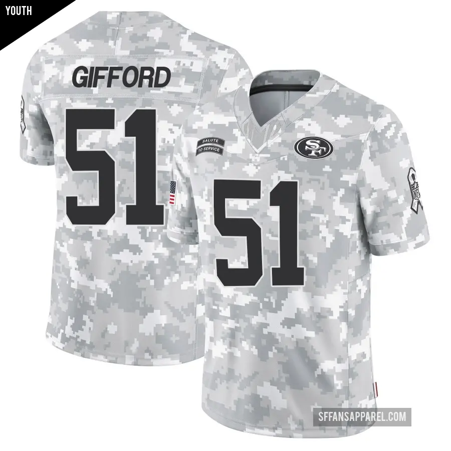 Youth San Francisco 49ers ＃51 Luke Gifford Arctic Camo Limited 2024 Salute to Service Jersey