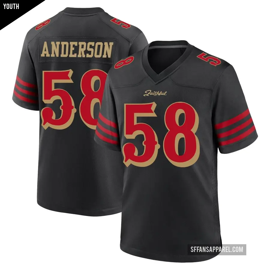 Youth San Francisco 49ers ＃58 Evan Anderson Black Game 2025 Rivalries Collection Jersey