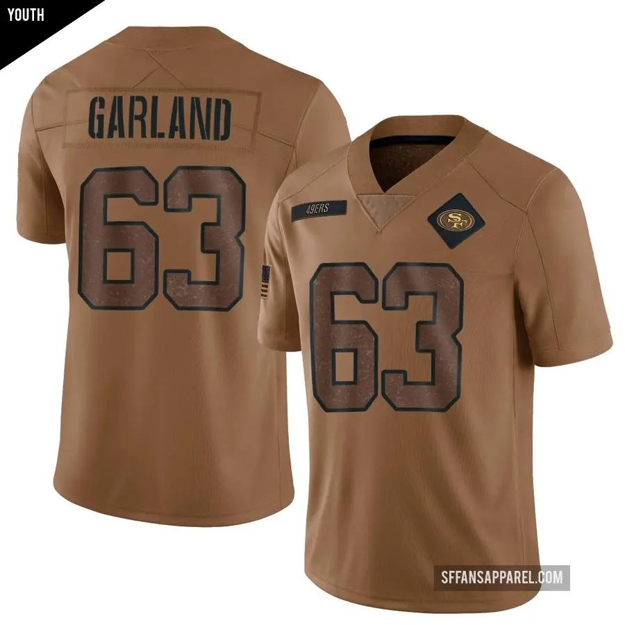 Youth San Francisco 49ers ＃63 Ben Garland Brown Limited 2023 Salute To Service Jersey