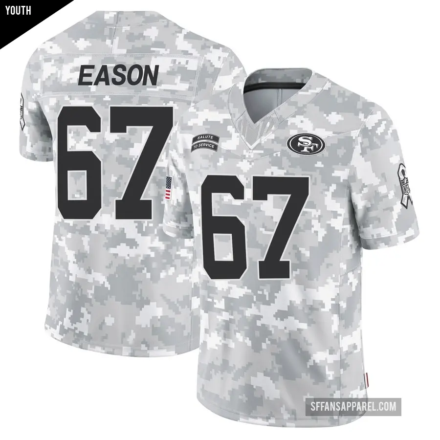 Youth San Francisco 49ers ＃67 Bryson Eason Arctic Camo Limited 2024 Salute to Service Jersey