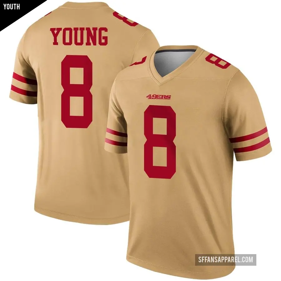 Youth San Francisco 49ers ＃8 Steve Young Gold Legend Inverted Jersey