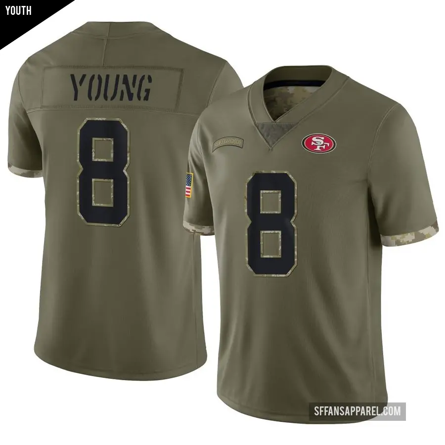 Youth San Francisco 49ers ＃8 Steve Young Olive Limited 2022 Salute To Service Jersey