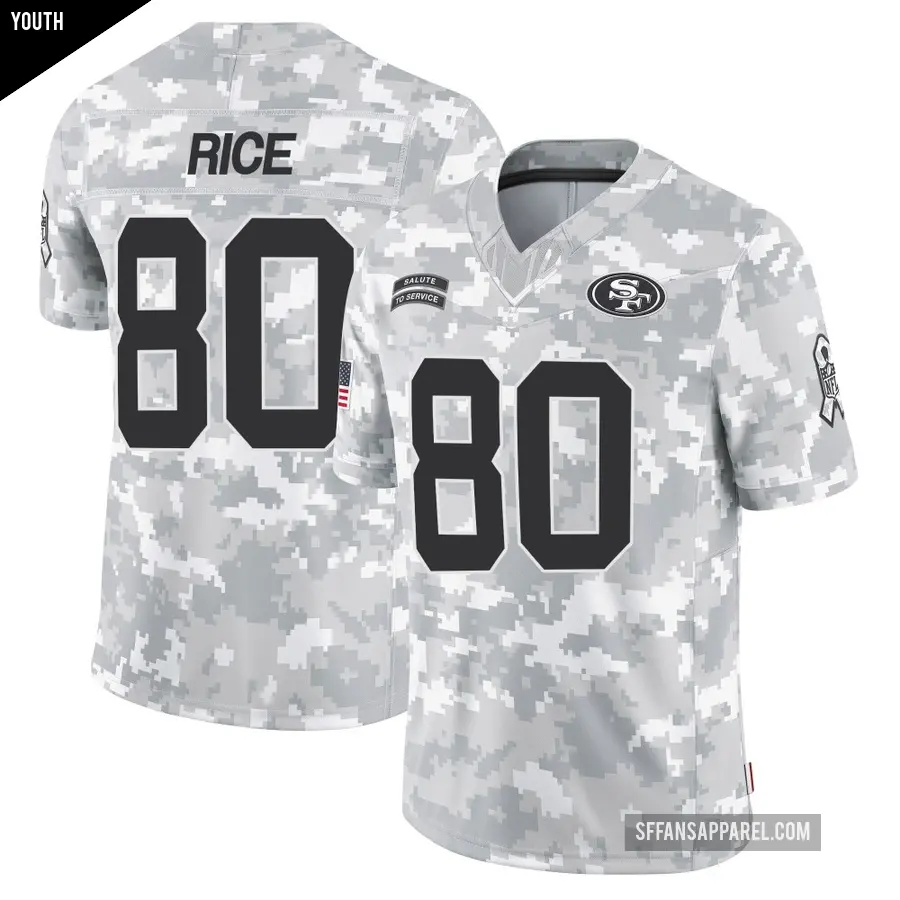 Youth San Francisco 49ers ＃80 Jerry Rice Arctic Camo Limited 2024 Salute to Service Jersey